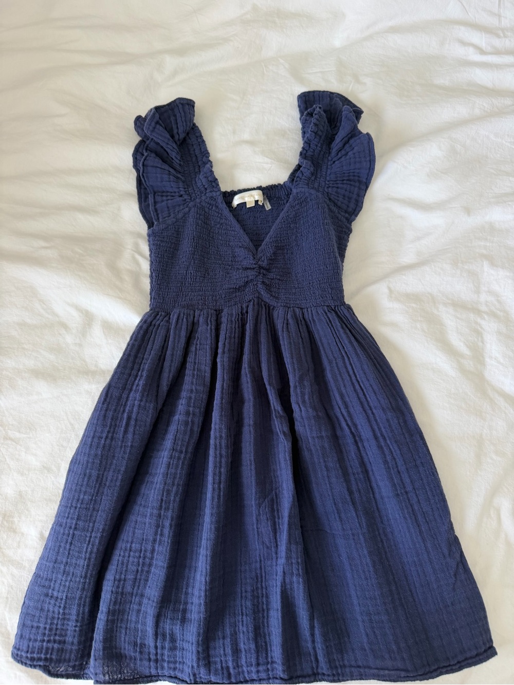 LoveShackFancy Navy Ruffle Sleeve Mini Dress